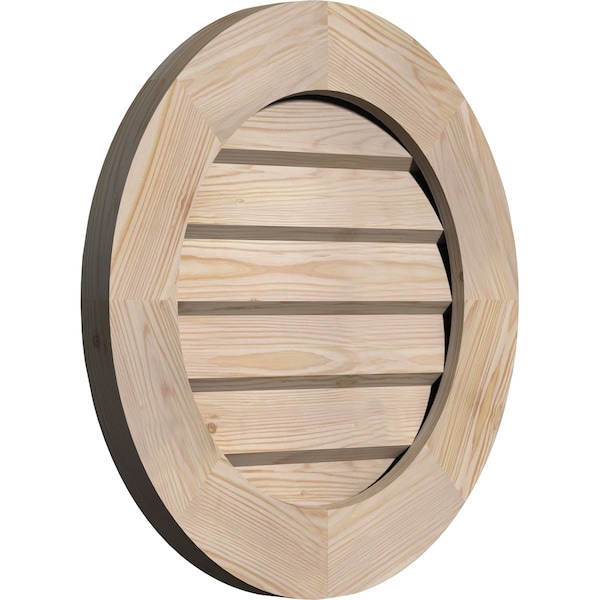 Round Gable Vent Unfinished, Non-Functional, Pine Gable Vent W/ Decorative Face Frame, 34W X 34H